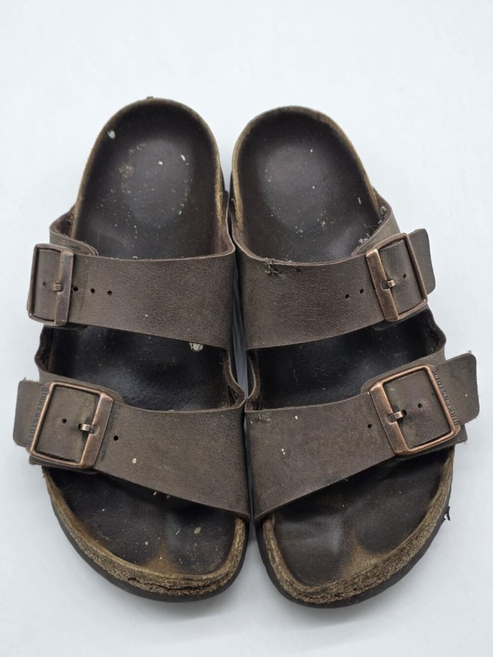 Birkenstock Arizona Sandals Shoes women Size 7 Brown Leather Double Strap Damage - Picture 6 of 13